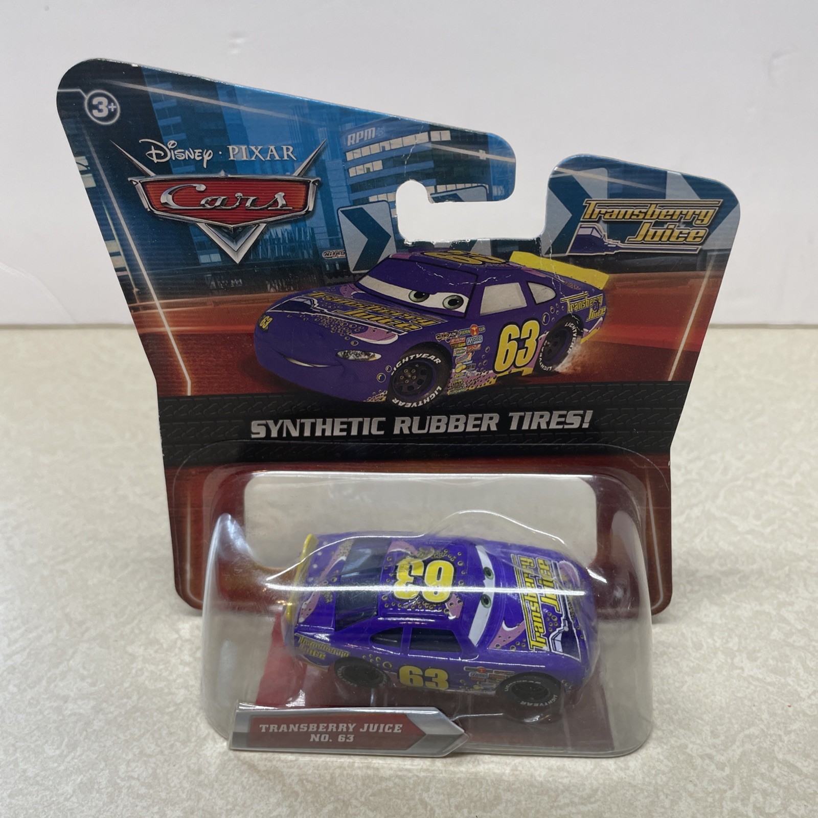 DISNEY PIXAR CARS TRANSBERRY JUICE #63 W SYNTHETIC RUBBER TIRES KMART EXCLUSIVE