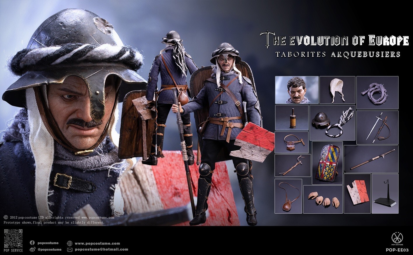 In Stock POP COSTUME EE03 Europe Evolution Taborites Arquebusiers 1/6 Figure Toy