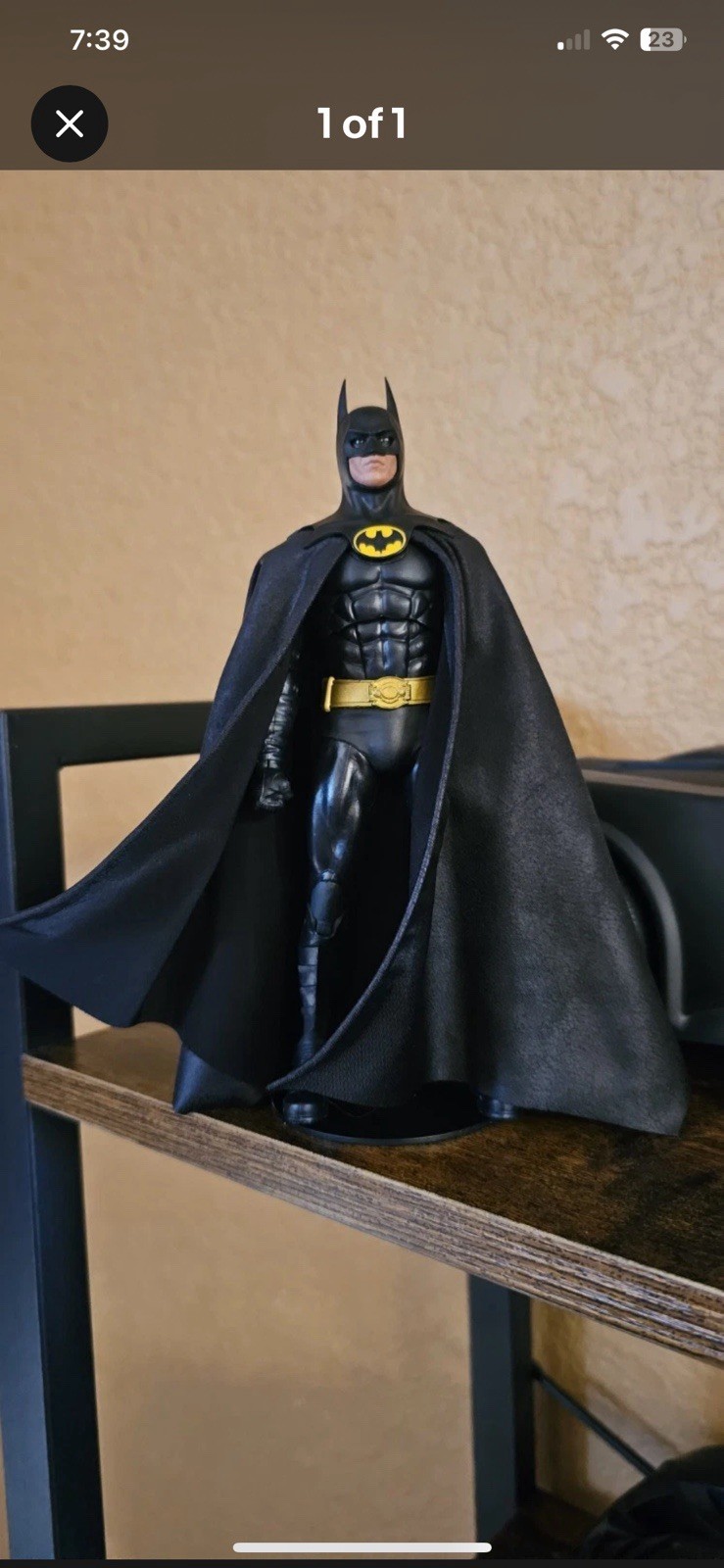 Custom Batman Returns Mcfarlane 1989 Keaton Leather Wired Cape 1/10 NOT fIGURE