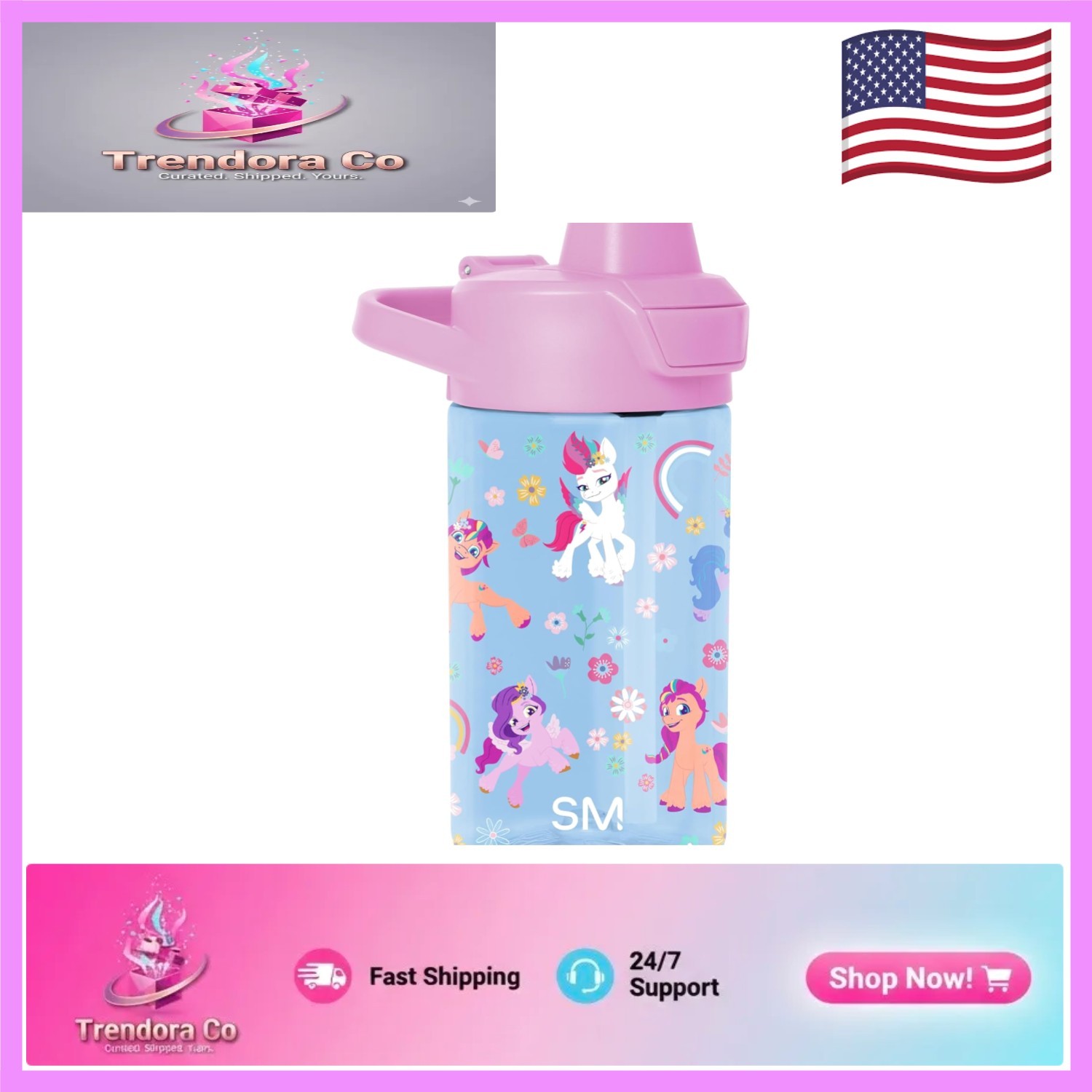 BPA-Free My Little Pony Water Bottle – 12 oz with Leak Proof Straw for Toddlers