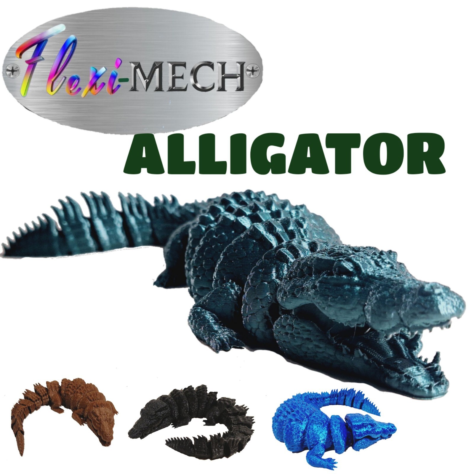 FlexiMech Crocodile 3d Printed Alligator 11&Prime; Flexible Moveable Mouth Fidget Toy