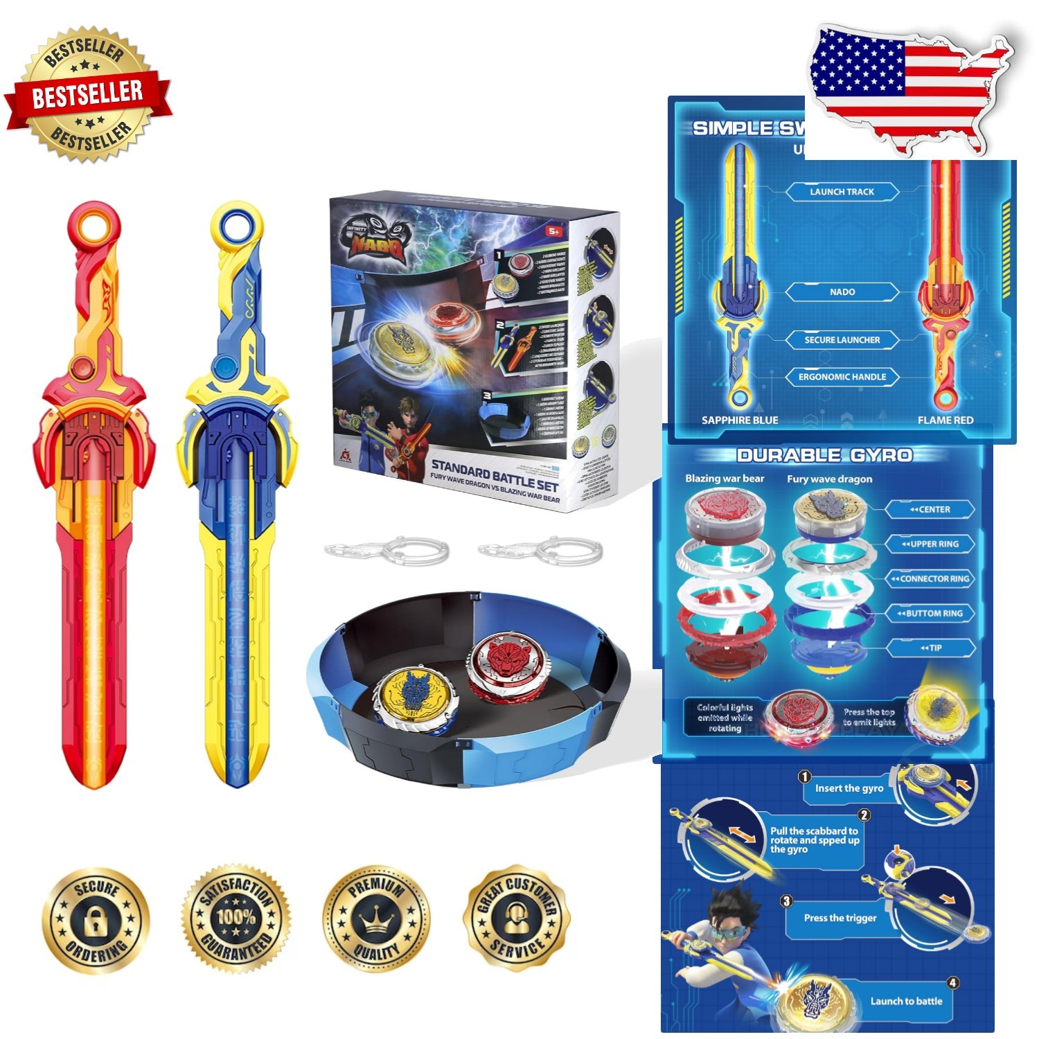 Pro Battling Tops for Kids: Metal Tops, Sword Launchers, High-Speed Arena