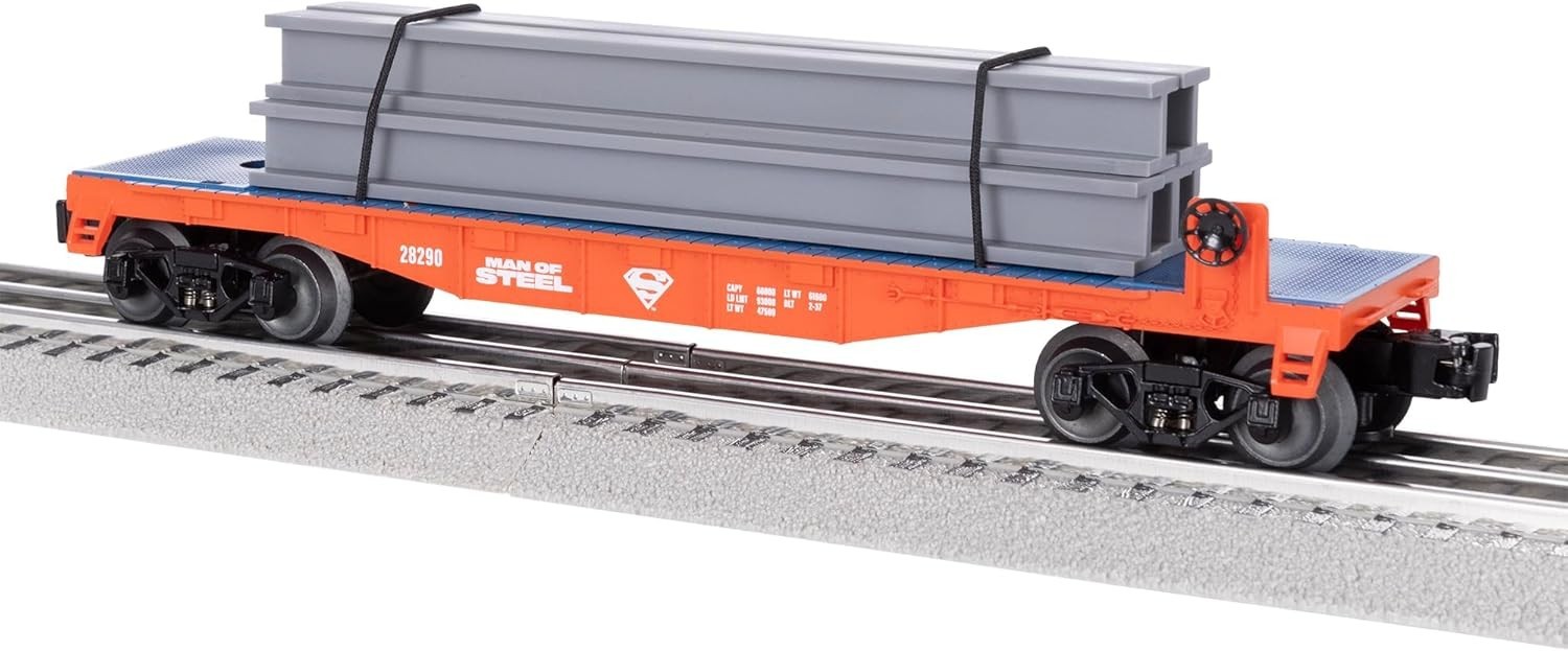 Superman O Gauge Flatcar Model Train with Removable Steel Beams for Collectors