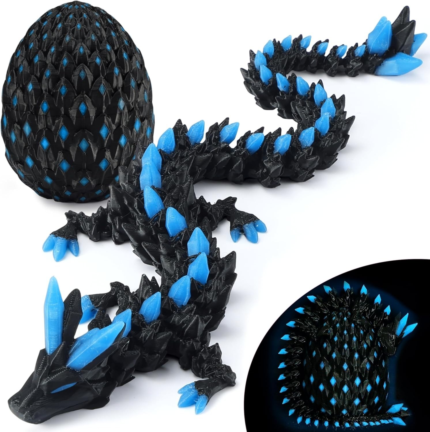 3D Printed Dragon Egg Toy with Glow in The Dark, Articulated Easter 3D Printe…