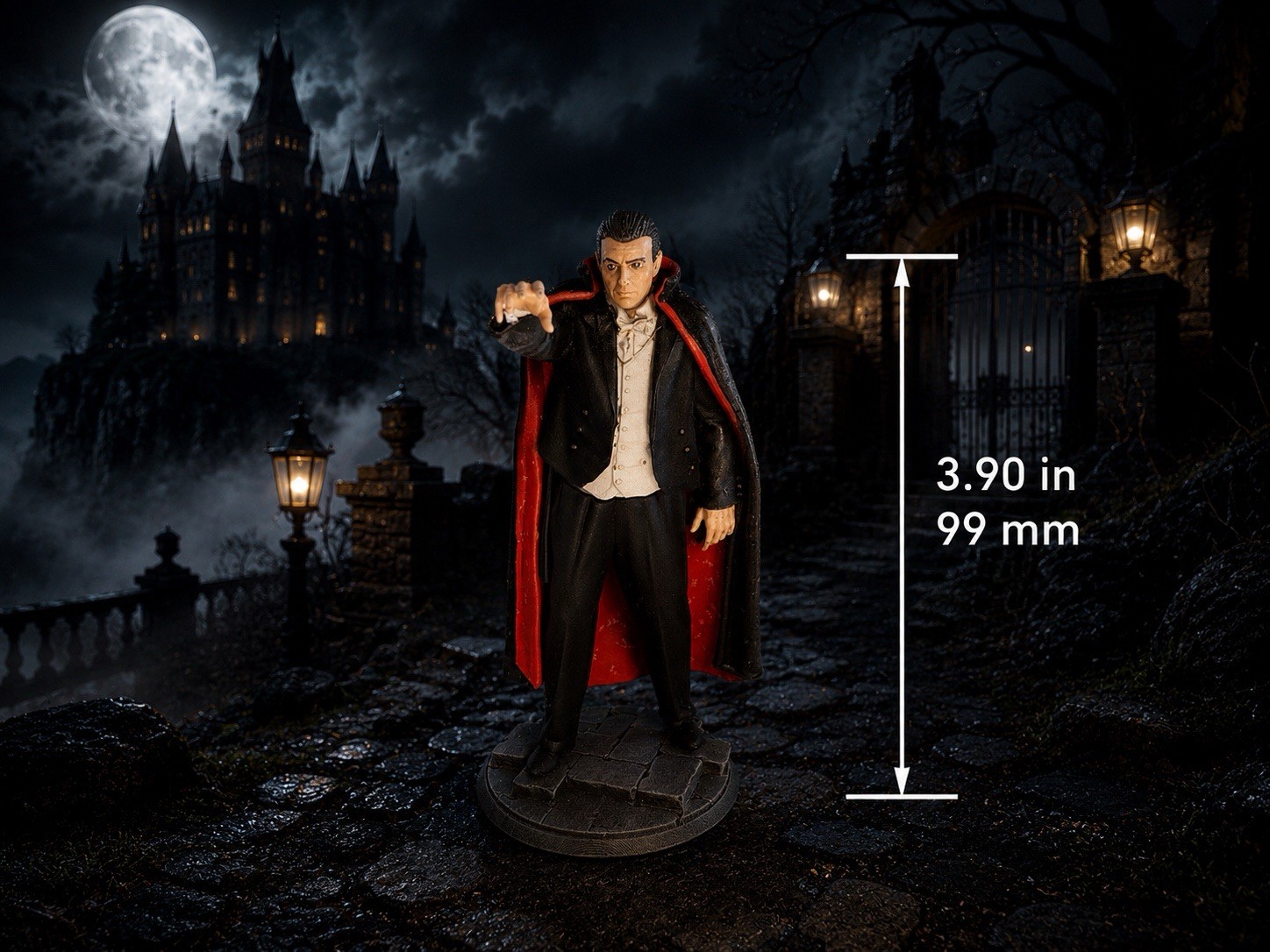Vampire Dracula Style Action Figure Black Red White w/ Red Lined Cape Base