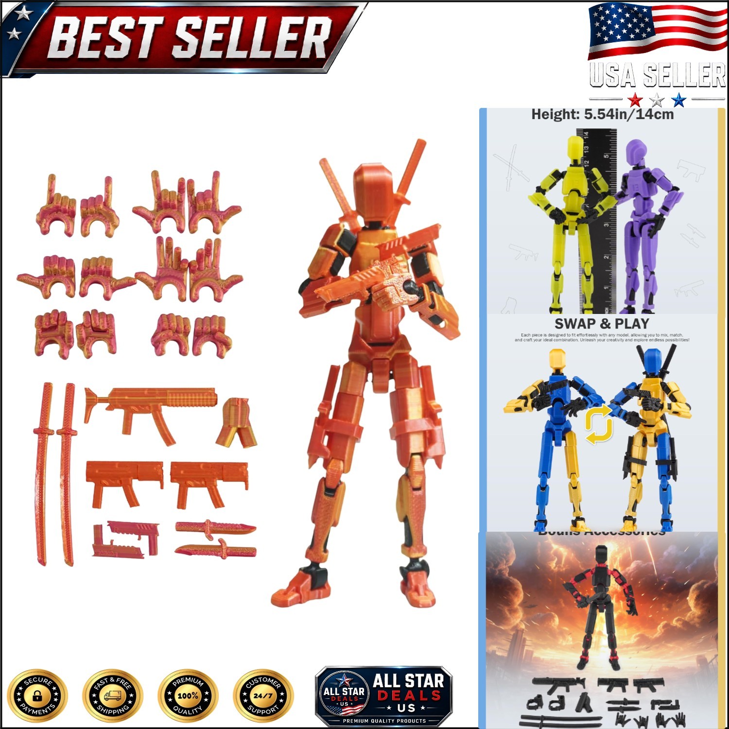 Pre-Assembled 5.54 » Stick Tian 13 Action Figure – 12 Accessories for Custom Fun