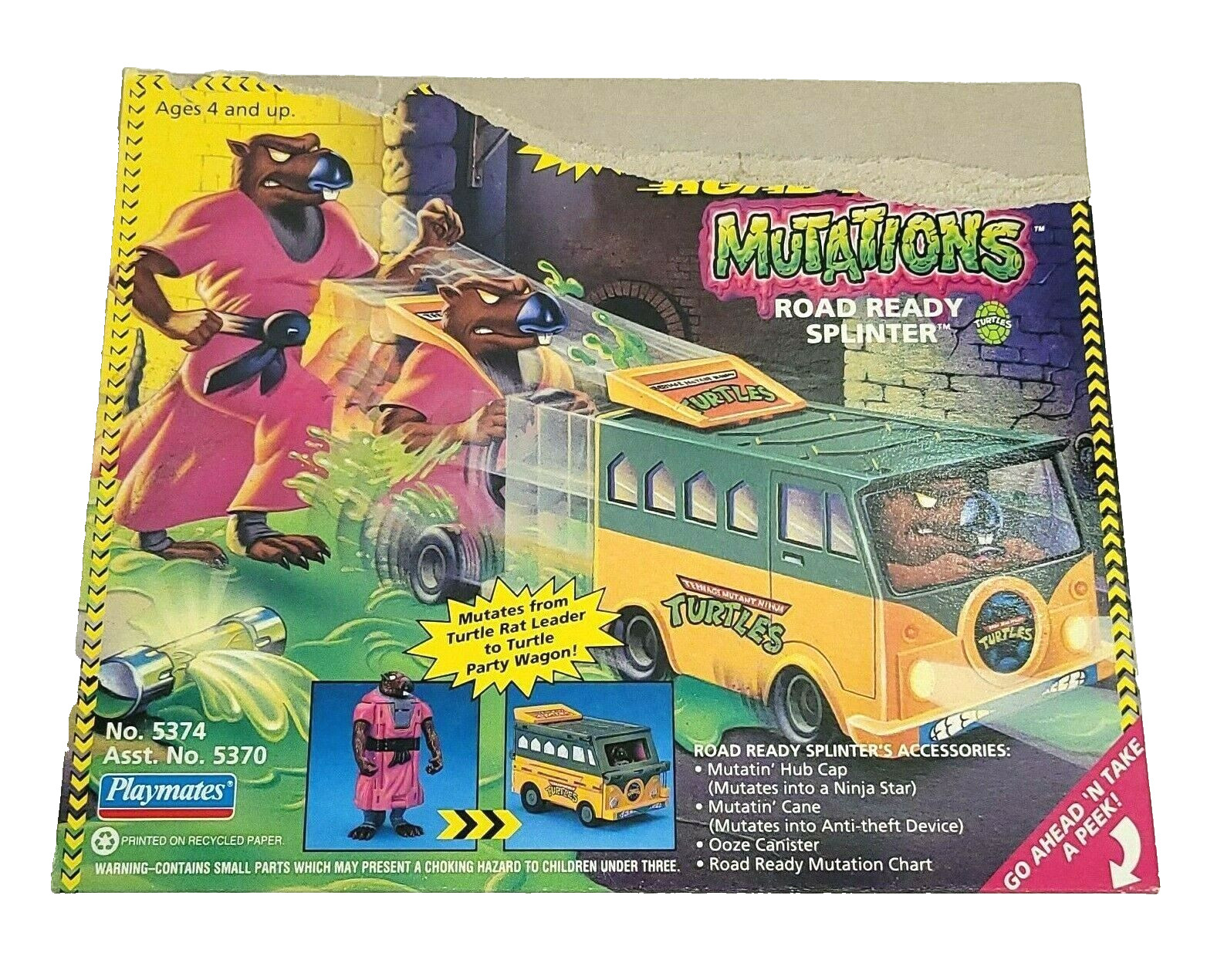 TMNT Road Ready Splinter Mutations Playmates 1993 BOX CARDBACK ONLY