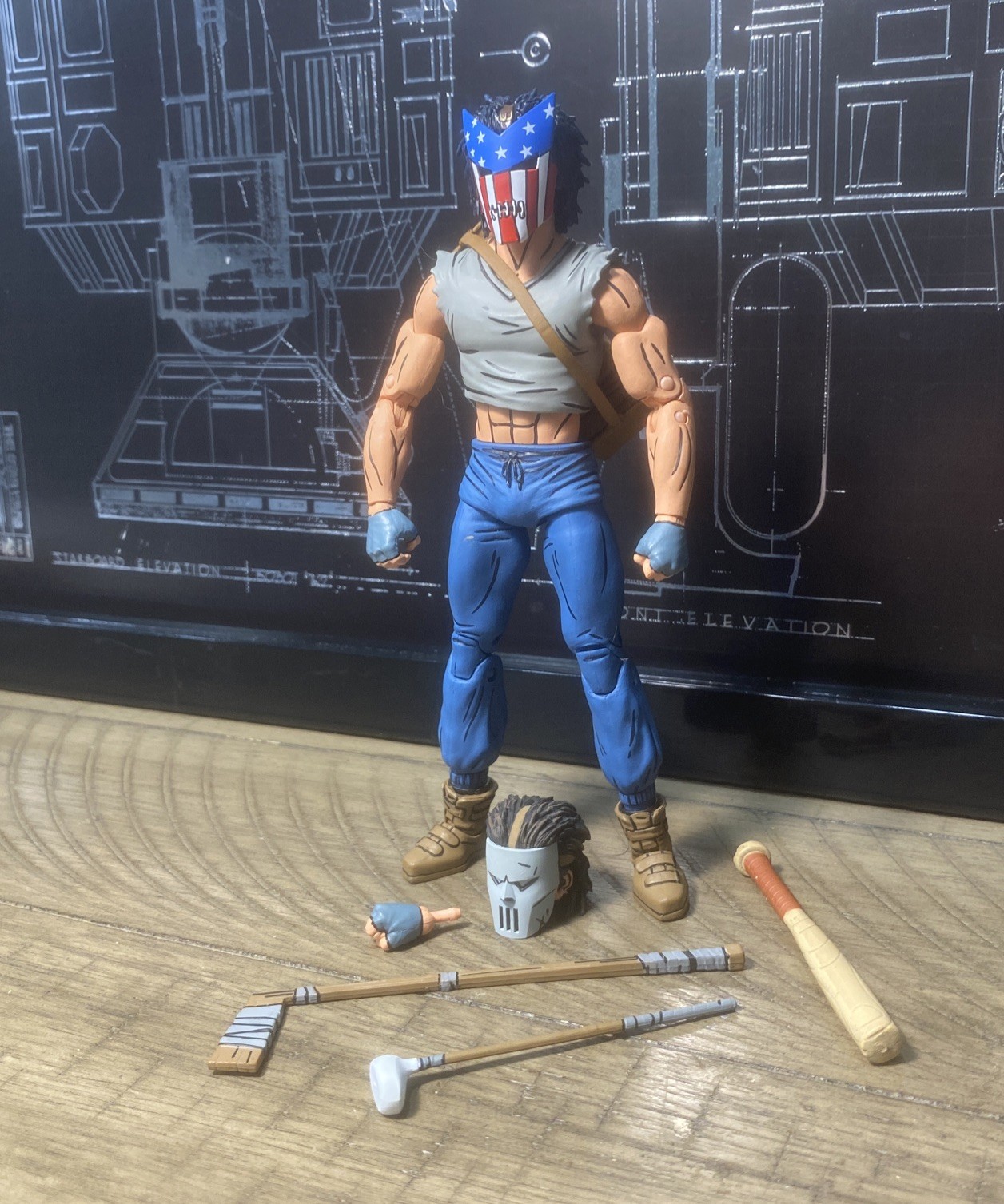 Neca MIRAGE CASEY JONES Gray w/ BODYCOUNT HEAD TEENAGE MUTANT NINJA TURTLES 7in.