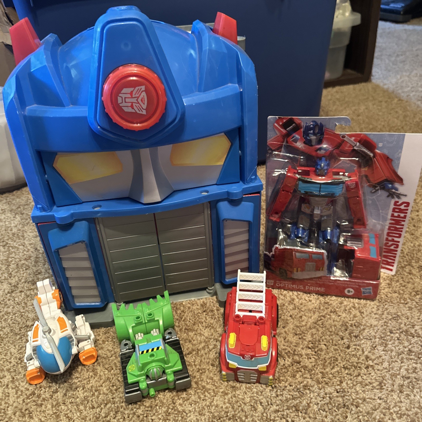 Transformers Rescue Bots Playskool Heroes Optimus Prime Fire Station Lot 4 Figs