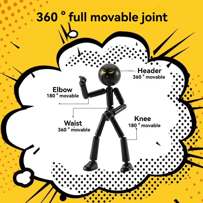 DIY Poseable Stick Man Figure Building Kit Articulated Action Figure with Weapon