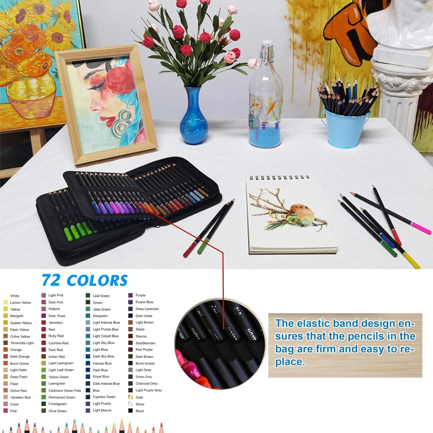 72 Colored Pencils Kit, Oil-Based Soft Core Art Supplies for Adults and Beginner