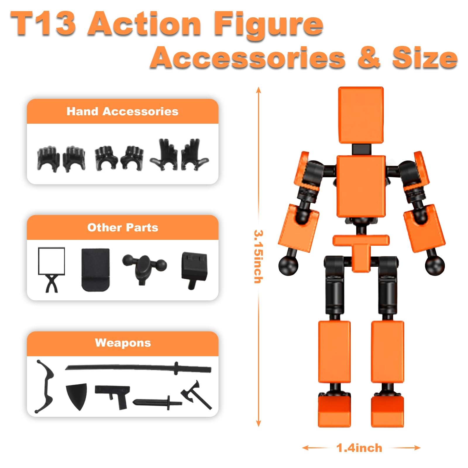 4PCS Mini Titan T-13 Action Figures Set, Assembly Completed Luck Dummy Robot 13