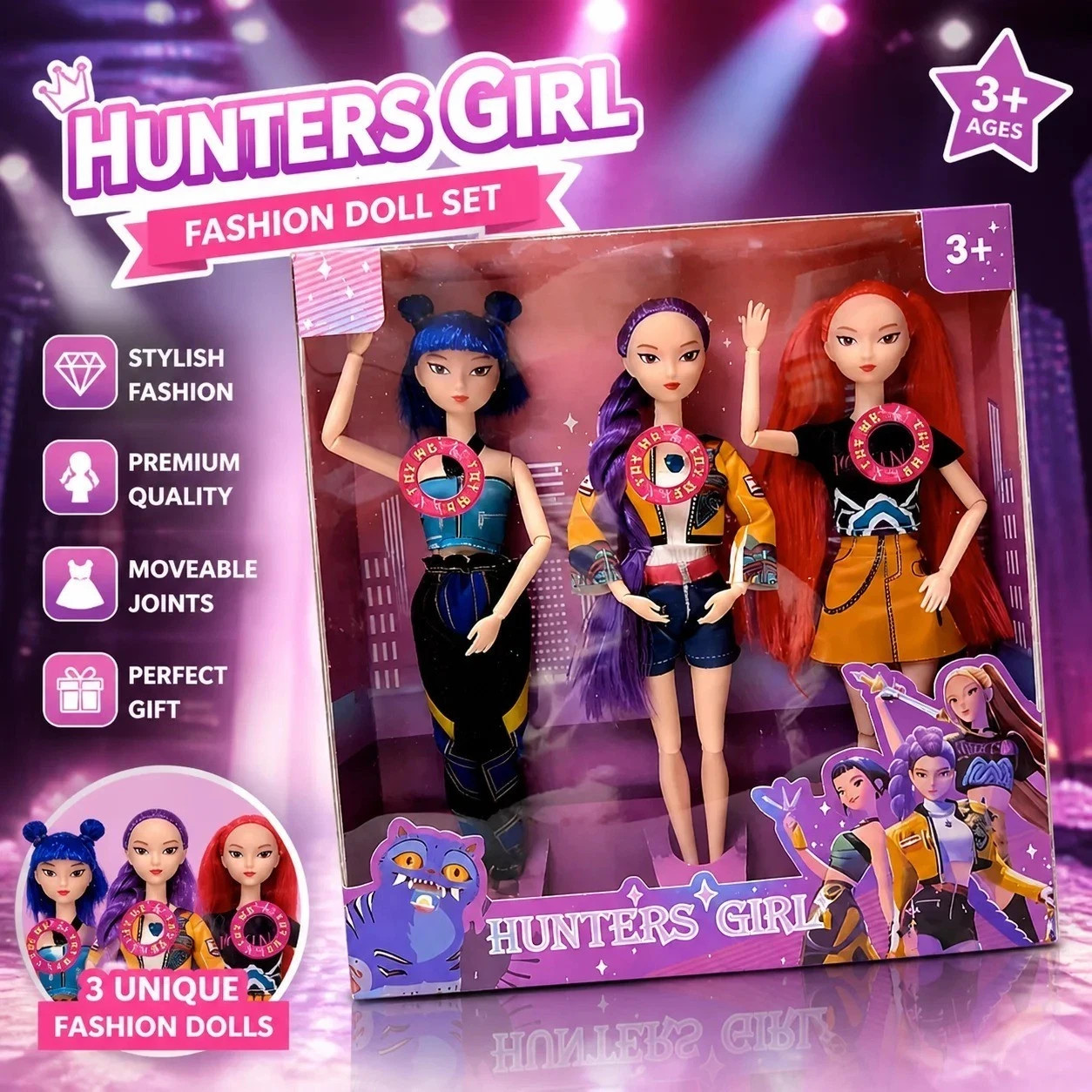 Kpop Devil Hunters Dolls Cosplay Collectible Figure Toy Anime 3 Doll Set* USA *