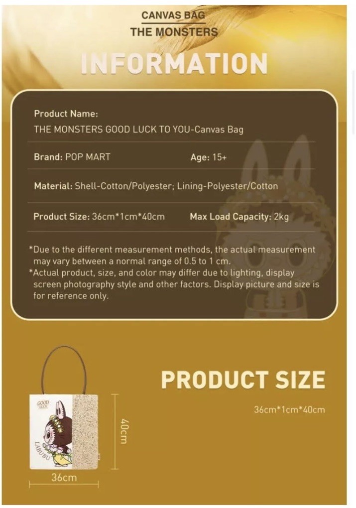 (Authentic) Pop Mart Labubu Good Luck To You Canvas Bag Thailand Exclusive New