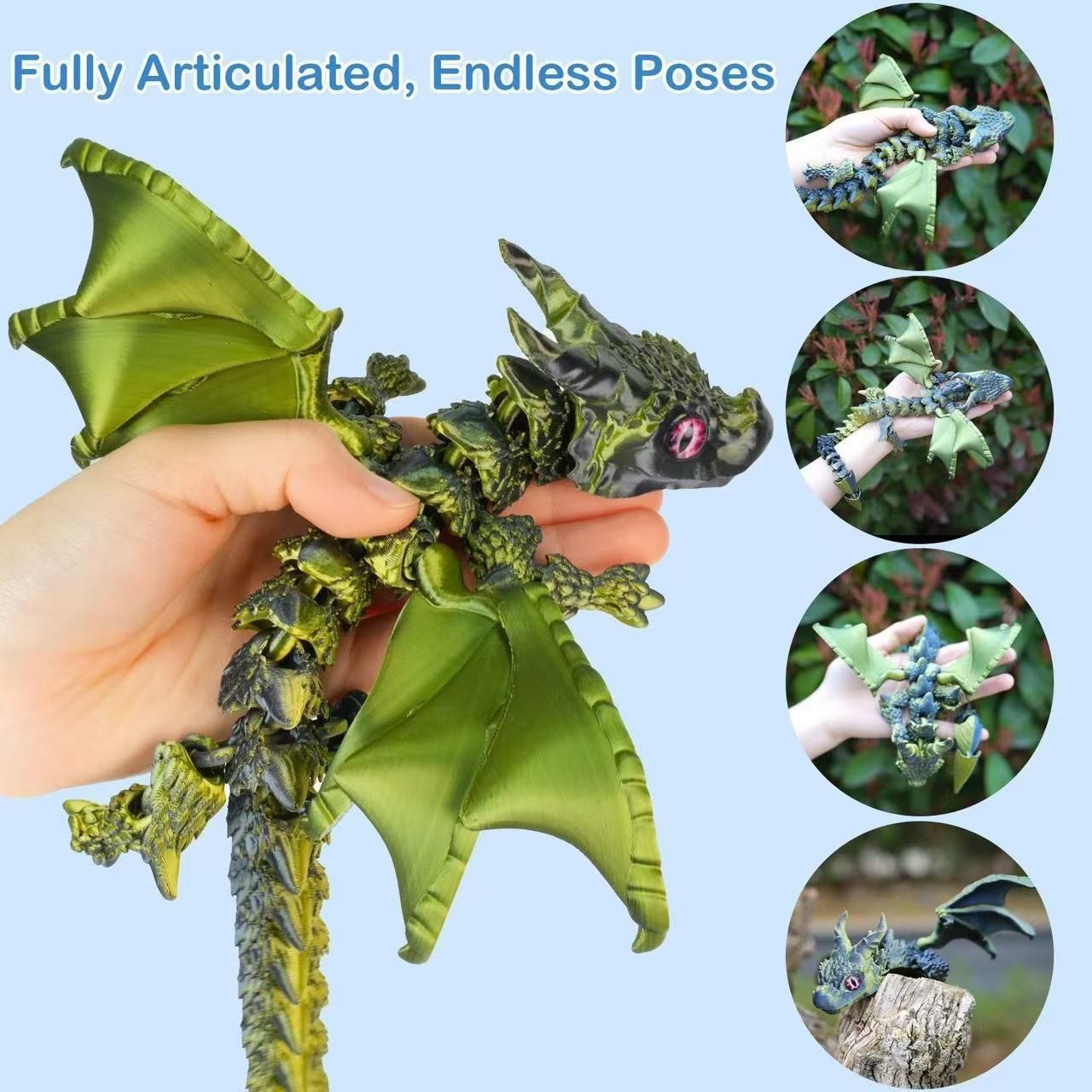 3D Printed Crystal Dragon Flexible Articulated Dragon Fidget Toys Desktop Decor