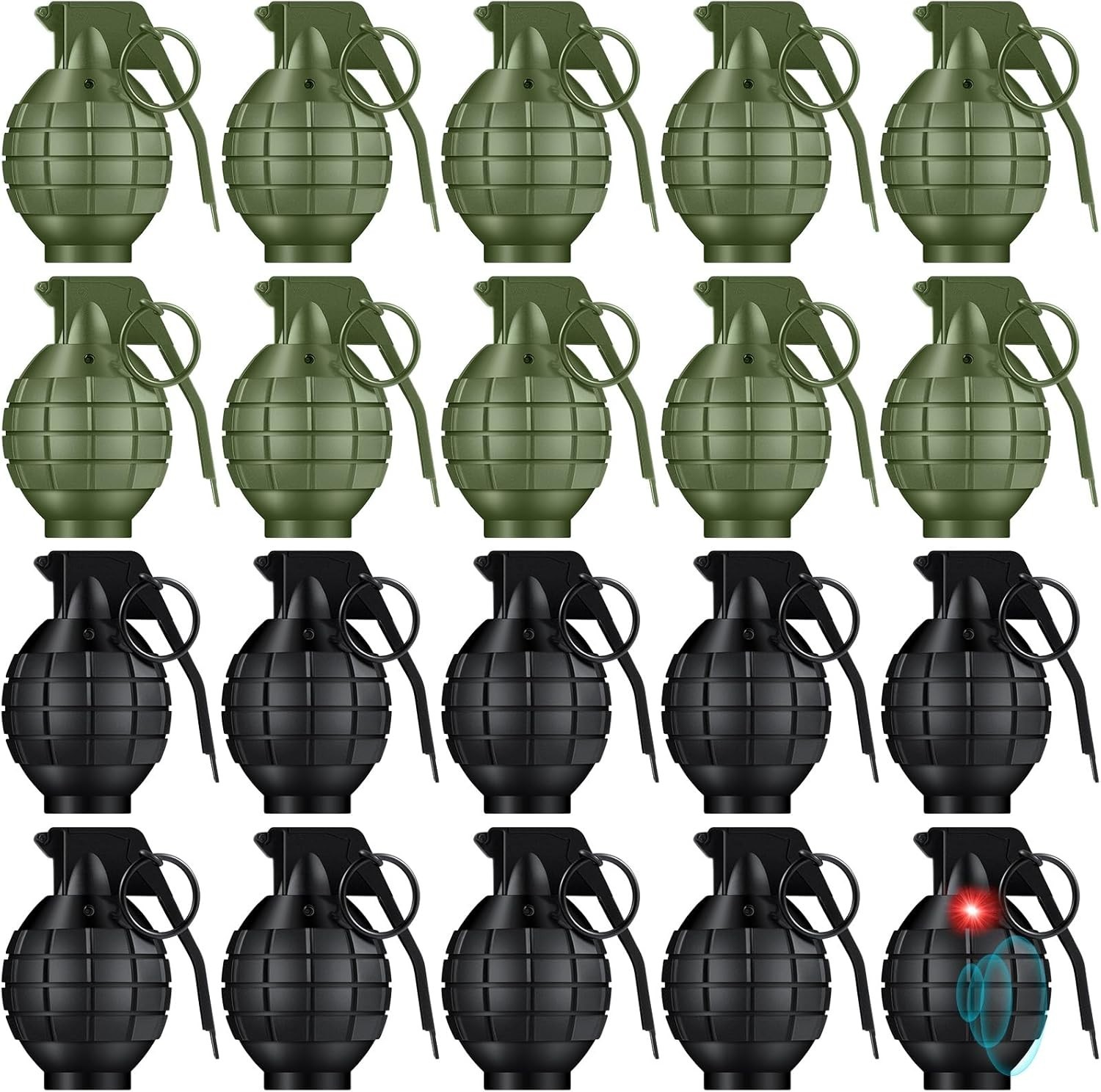 20 Toy Grenades Military Role Play Props Sound Light Green Black Party Favor