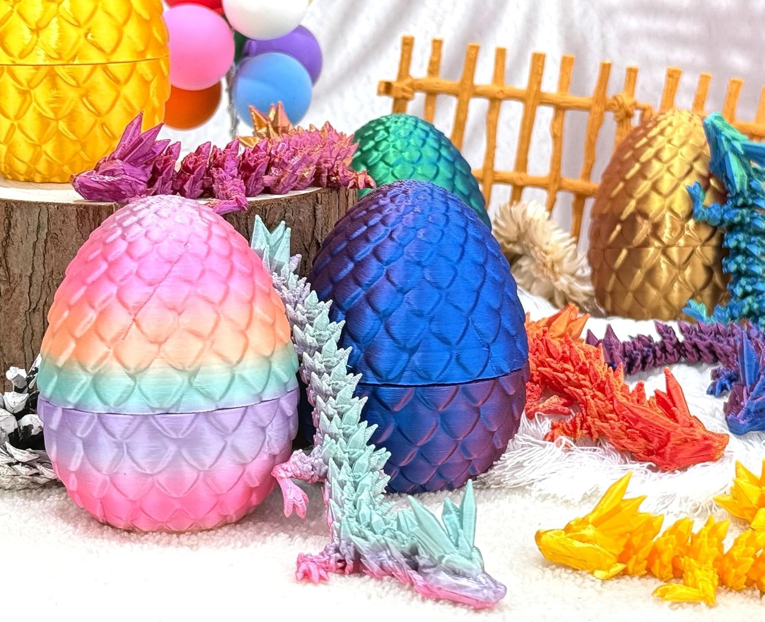 12 Pcs Random 3D Printed Dragon Eggs with Dragon inside Easter Basket Stuffers,