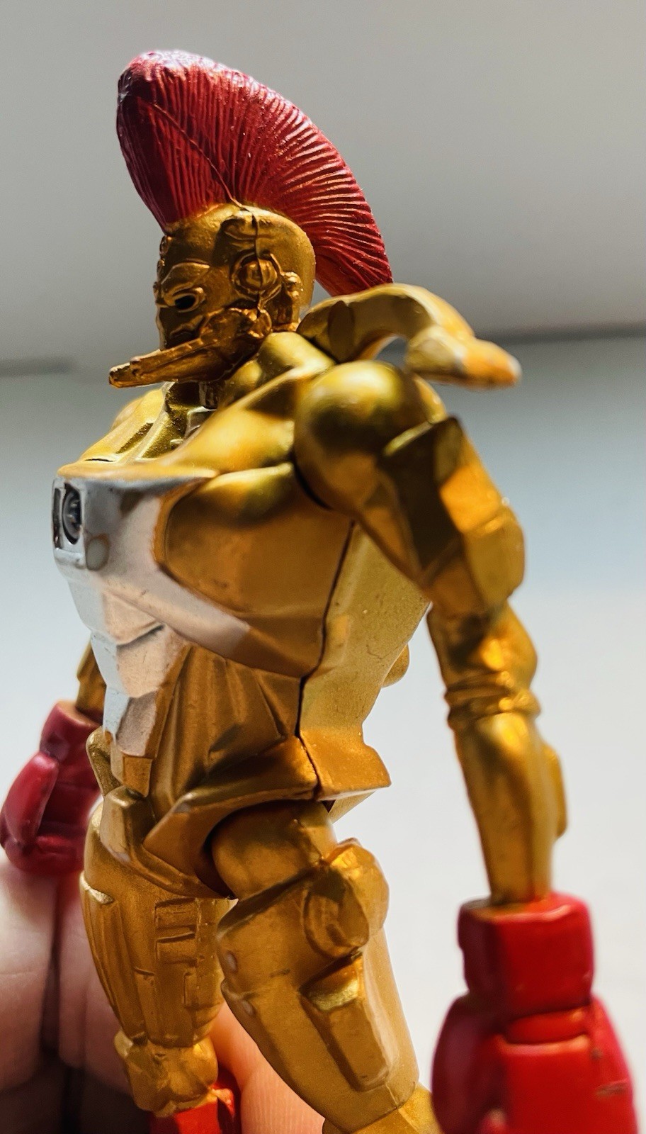 Robot Gold with Mohawk Action Figure Light On Chest Toy