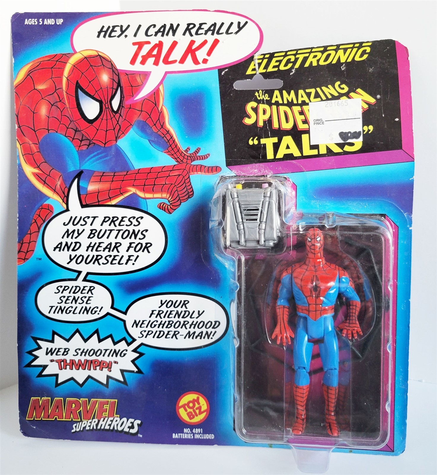 Toy Biz 1991 Marvel Super Heroes Electronic Spider-Man Talks NEEDS NEW BATTERIES