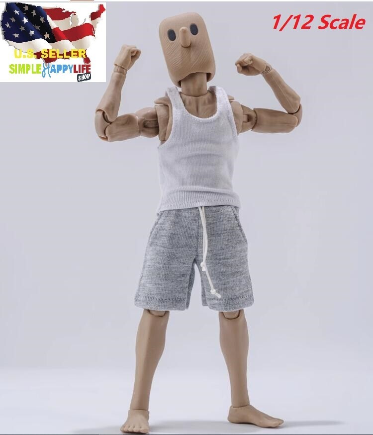 1/12 male classic white vest & gray shorts for 6&Prime; figure Nota Mezco MixMax ❶USA❶