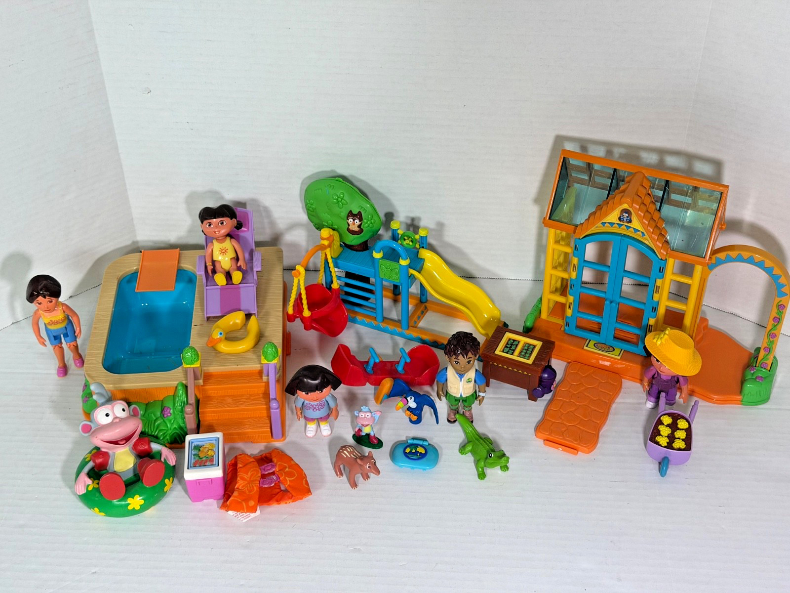 Large Lot Dora Explorer Pool, Playground Treehouse, Greenhouse w/ 5 Figs & Sound