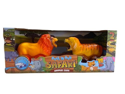 Push &lsquo;N Pull Safari Animal Cars – Cute Lion and Tiger – For 18 months+ / 13z