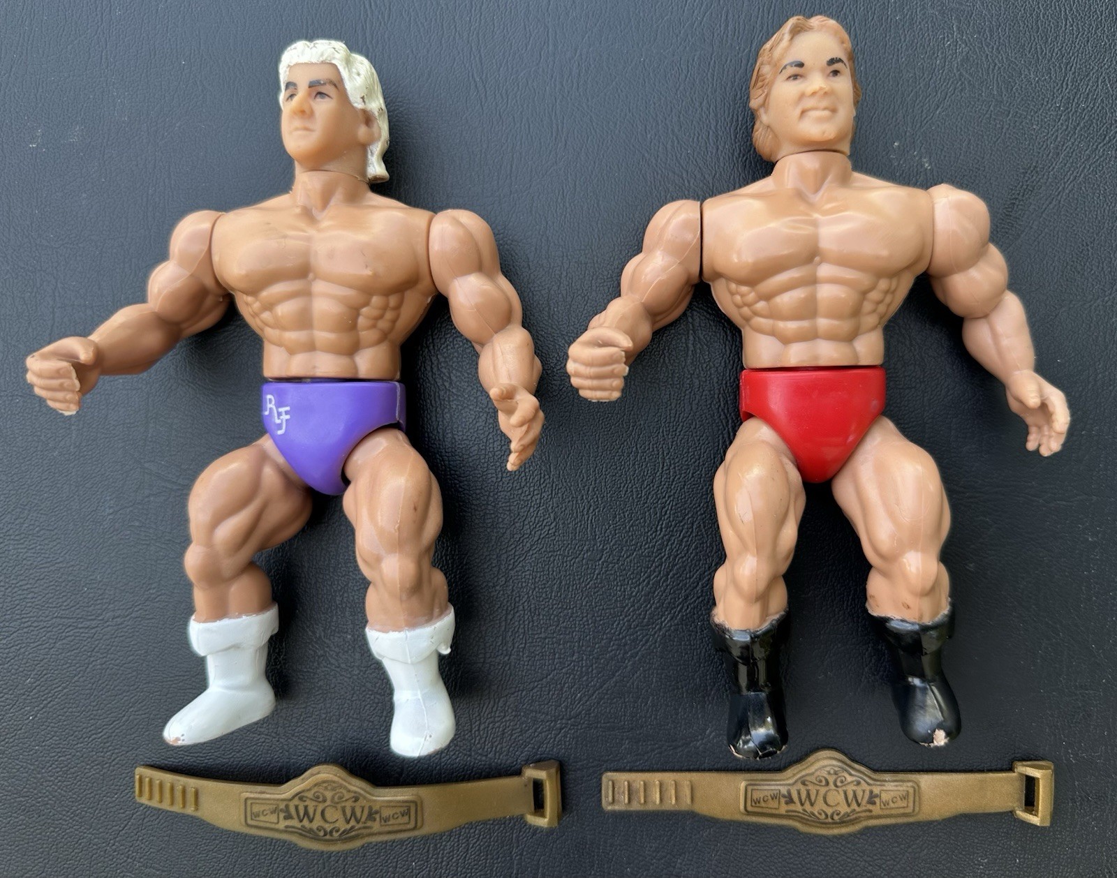 1985 AWA Remco Main Event Larry Zbyszko Vs Ric Flair Figures w Galoob WCW Belts