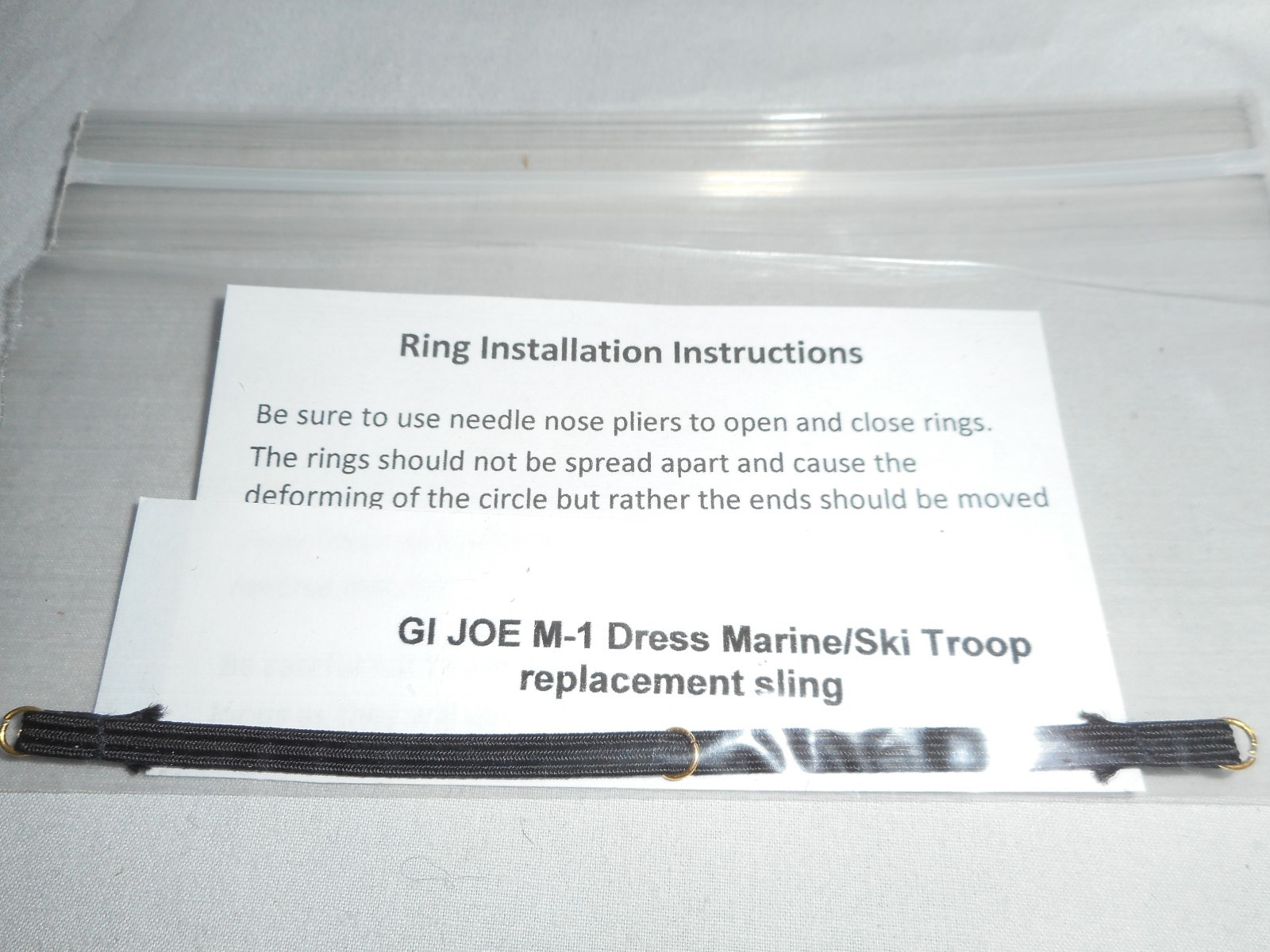 GI Joe white M1 Garand Dress Marine Rifle Black Replacement Sling w/Brass Rings