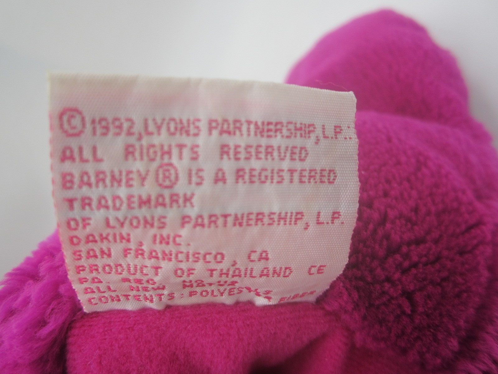 Dakin Barney 14” Hand Puppet Plush Vintage Stuffed Toy Purple Dinosaur 1992