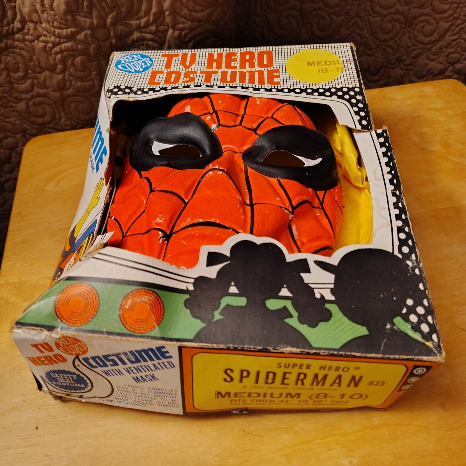 1972 Ben Cooper Silver Age Spiderman Complete Mask and Costume USED