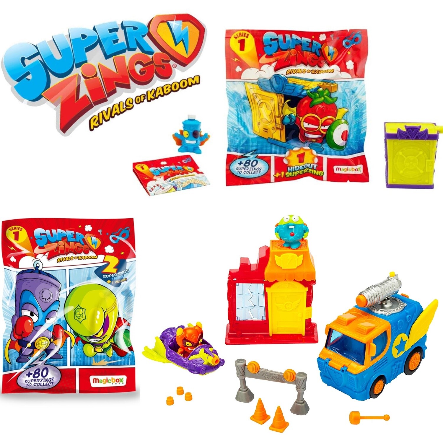 SUPER ZINGS RIVALS OF KABOOM SERIES 1 HERO VILIAN CATAPULT BAKERY BLAST SET