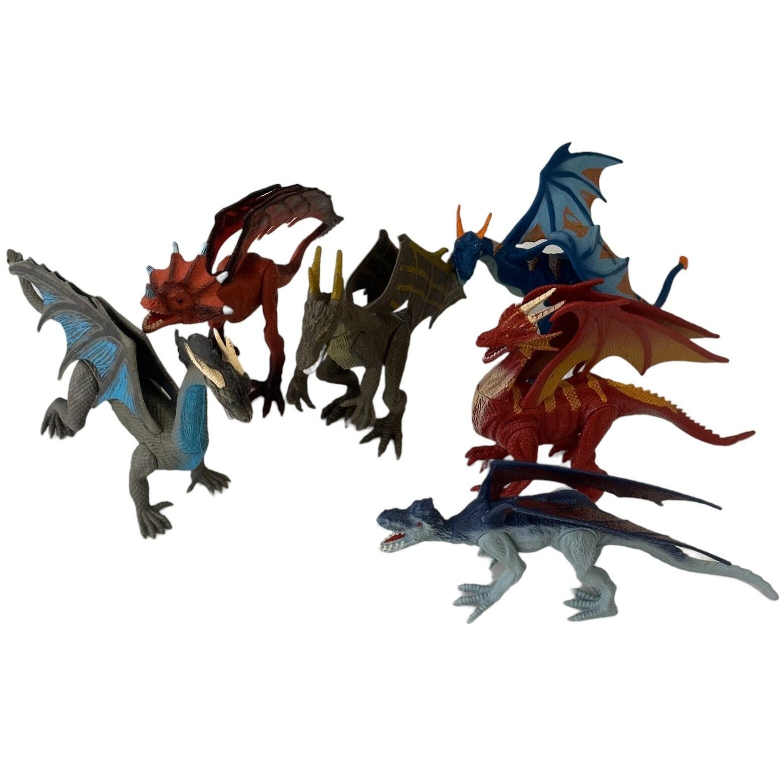 Lot of 6 Dragon Toys Kids Galaxy Action Figure Winged Red Blue Mythical Fantasy