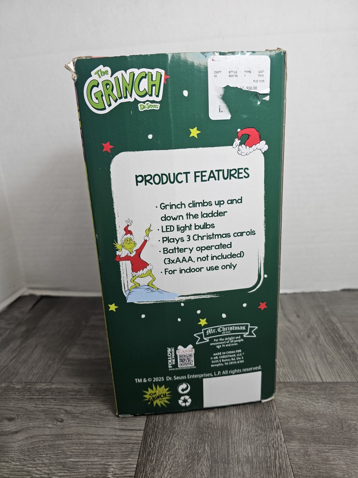 Grinch Tabletop Climber 17&Prime; Ladder Animated Climbing Christmas Lights Musical