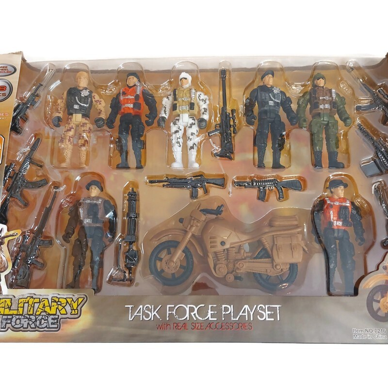 Military Force Task Force Playset 4&Prime; Action Figures 18 Pieces Motorcycle Ages 3+