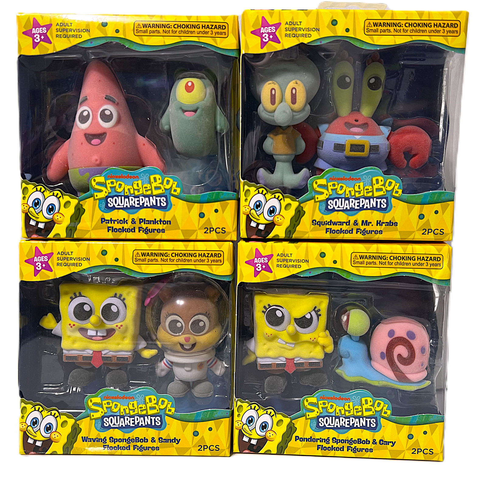 Full Set of 8 SpongeBob SquarePants Flocked Figures Sandy Gary Patrick Plankton+