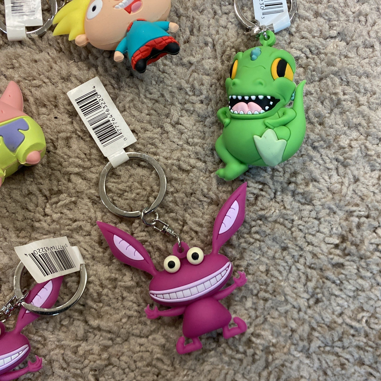 2017 Viacom International Nickelodeon Keychains- Hey, Arnold, Sponge Bob, Raptor