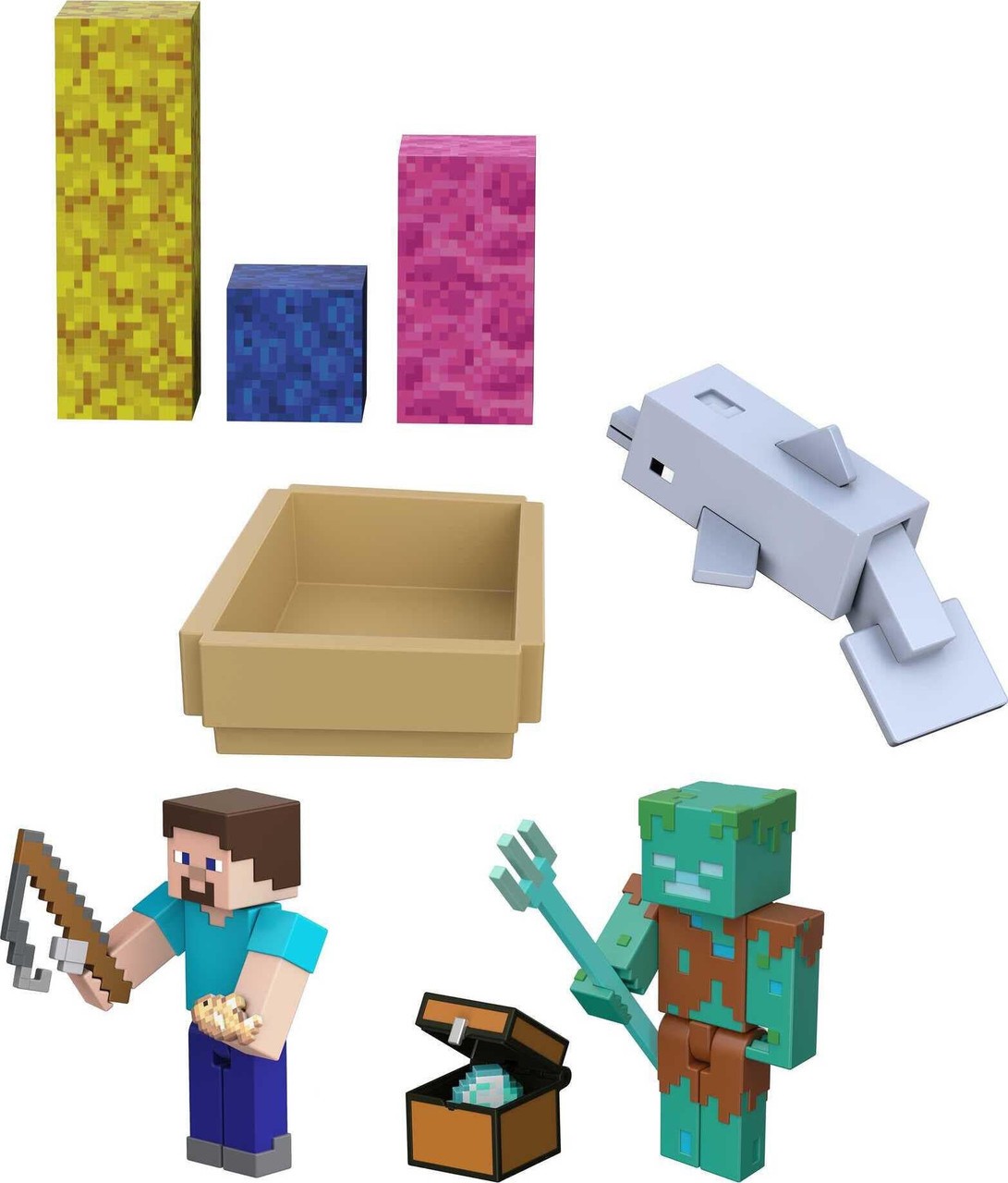 Minecraft Dolphin&rsquo;s Treasure Adventure Pack with 3 Action Figures