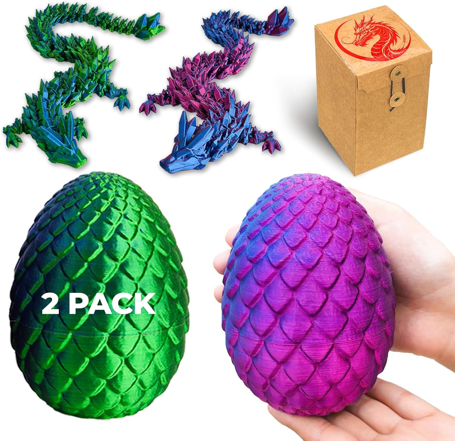 2 Pack 3D Printed Mystery Dragon Egg, 12 Inches Extra Large Dragon Egg