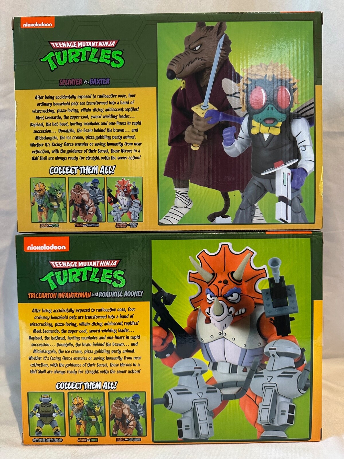 NECA TMNT Splinter & Baxter / Triceraton & Roadkill Rodney 2-Pack Lot of 2 MISB