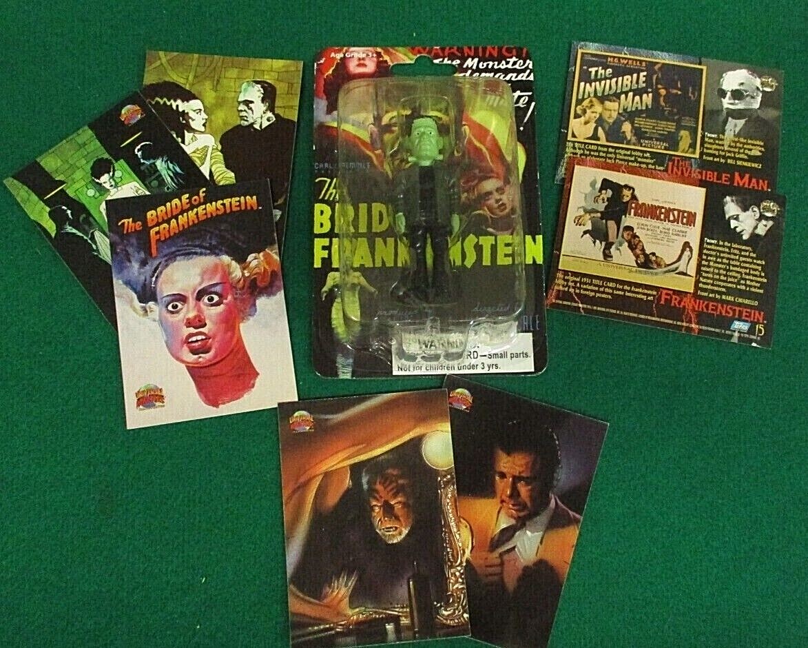 Bride of Frankenstein Action Figure 3&Prime; Greenbrier Int + UNIVERSAL MONSTER CARDS