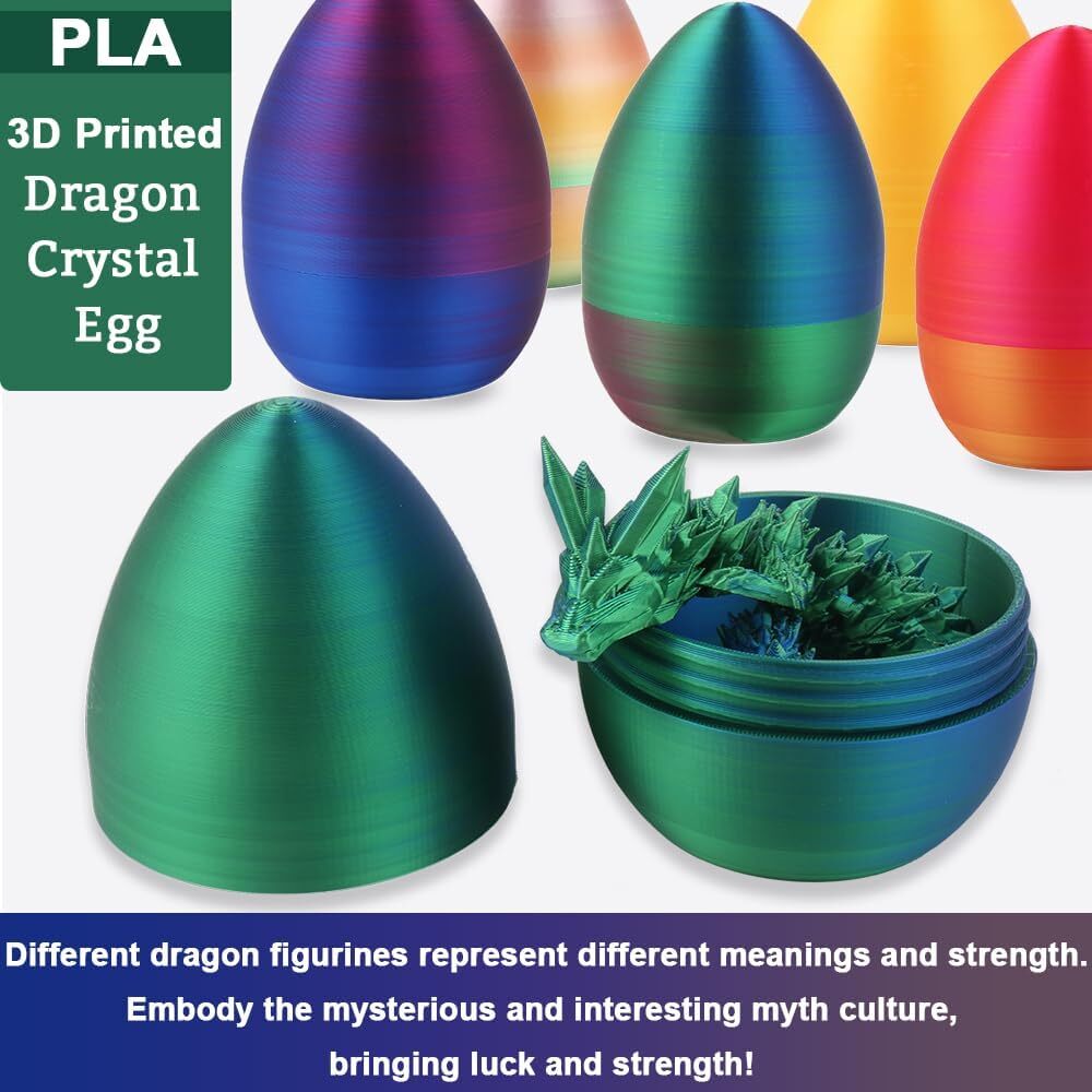 PLA Crystal Dragon Egg With 3D Printed Dragon Inside Articulated Crystal Gift US