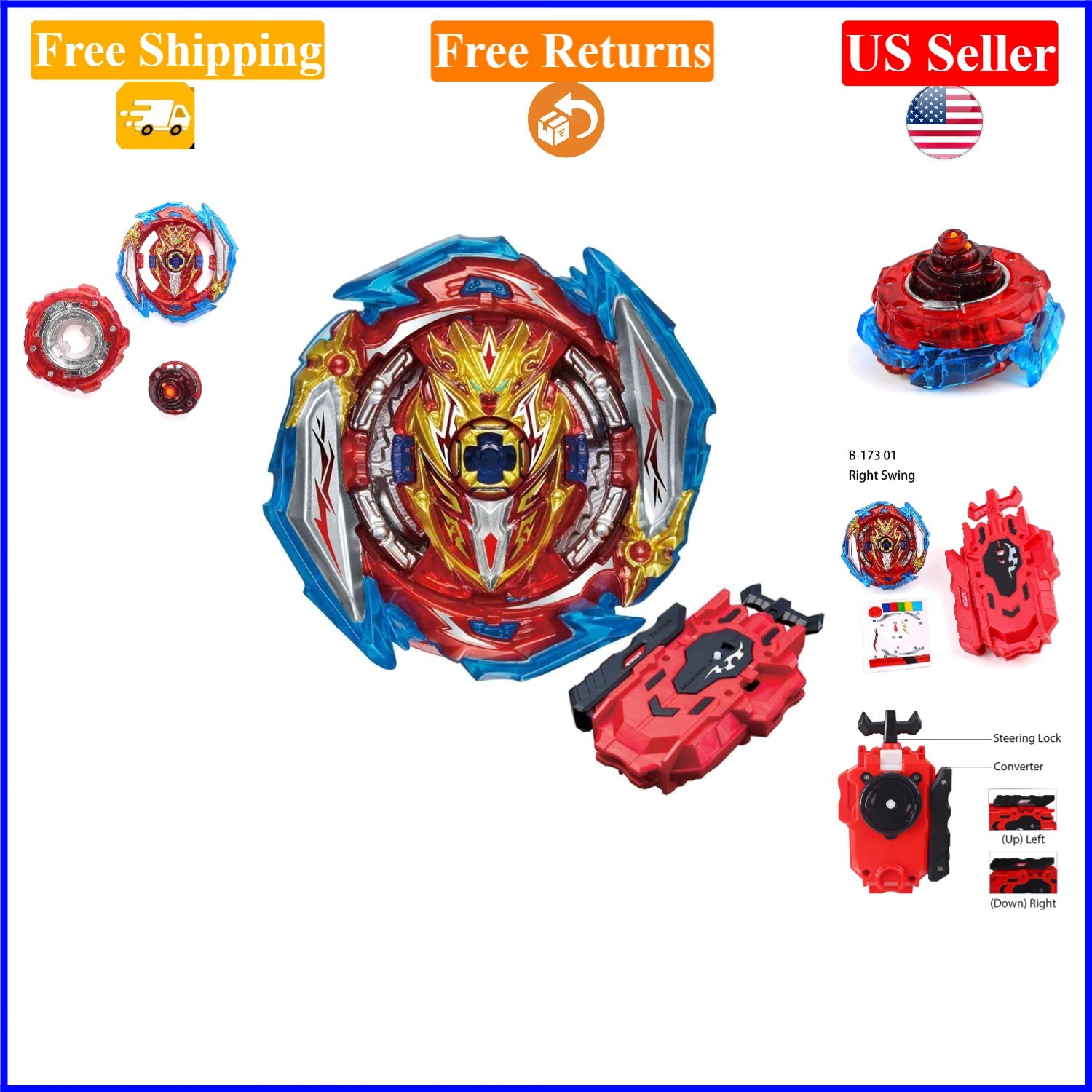Kids Battling Tops Burst Superking B-173 with Launcher – Plastic, Fantasy, 8+