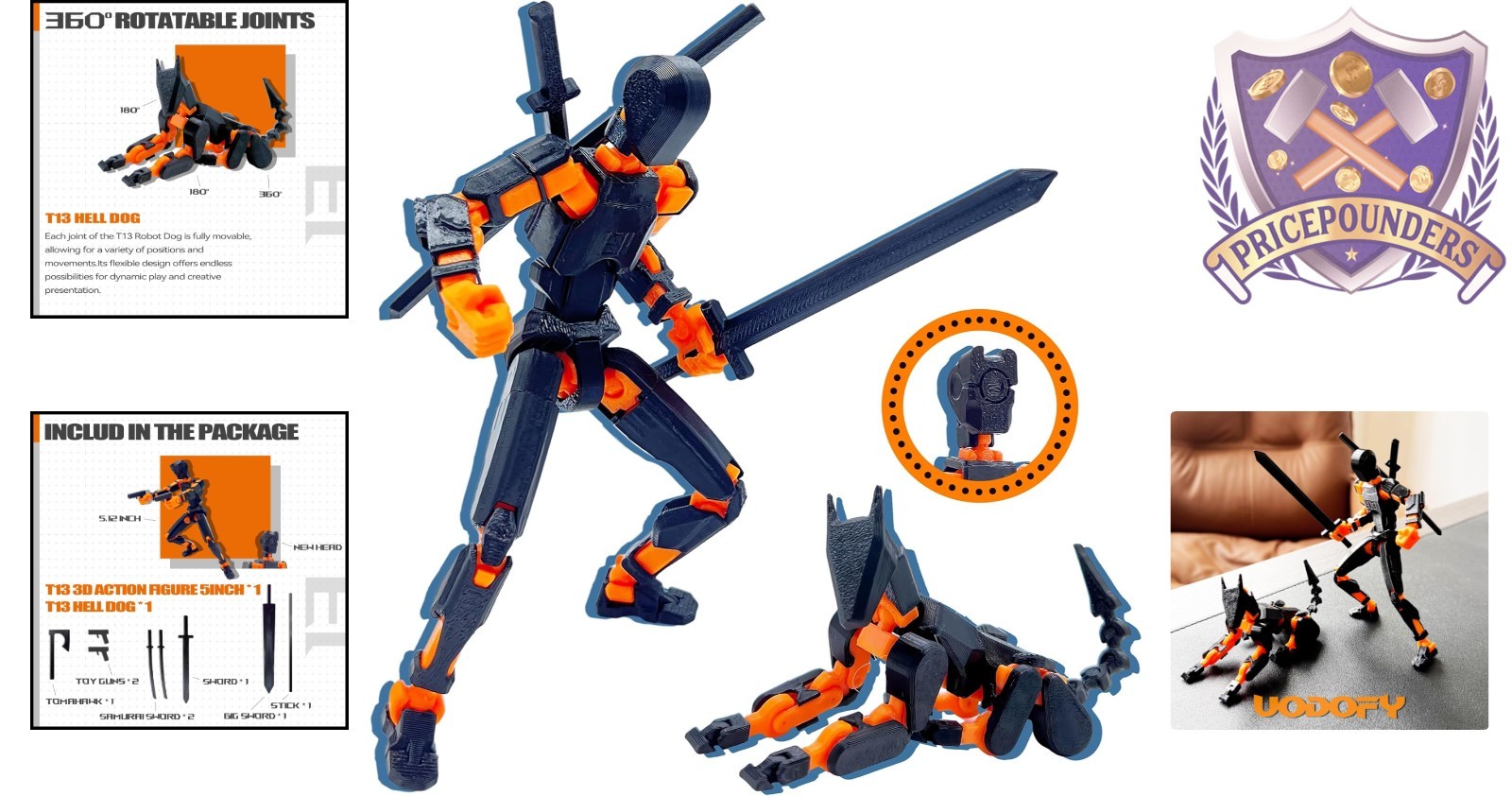Action Figure Set 3D Printed Poseable Toy Miniature Collectible Black Orange