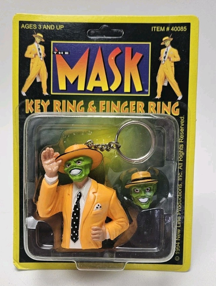Vintage NEW The Mask Movie Key Chain & Finger Ring Jim Carrey 1994 New Line