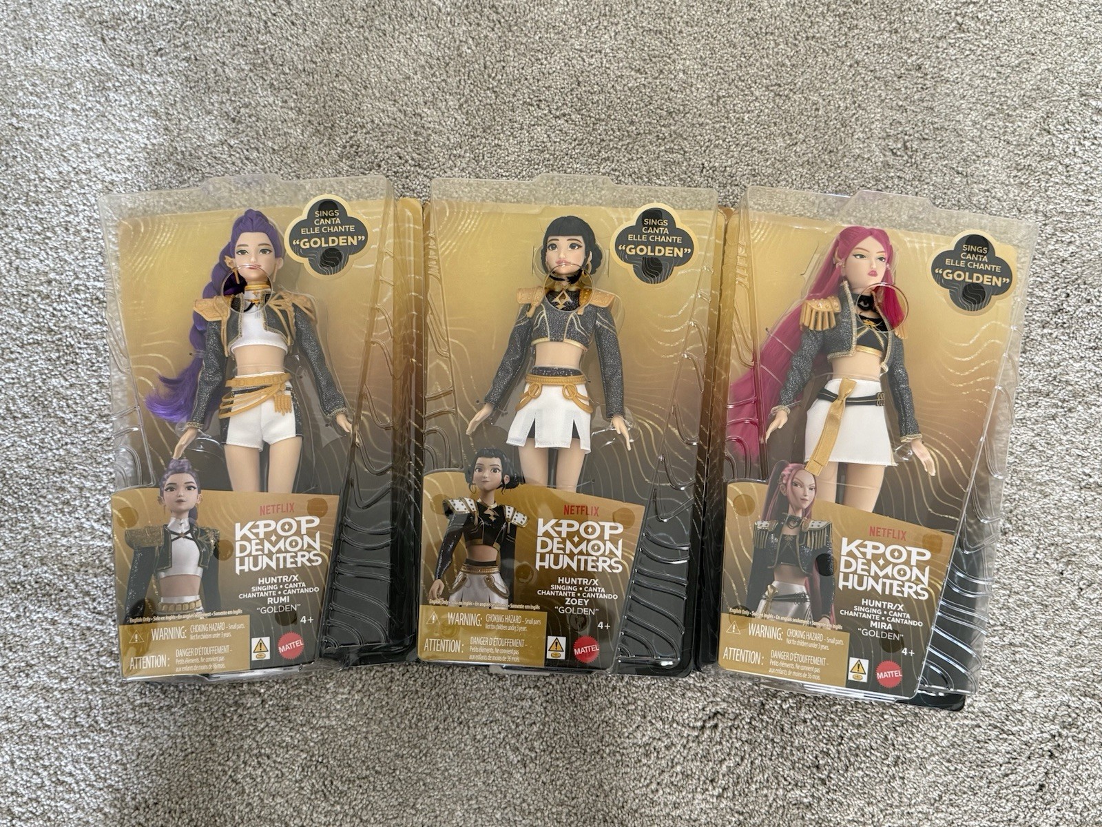 KPop Demon Hunters HUNTR/X Golden Singing Dolls Set Of 3 Rumi Mira Zoey Mattel