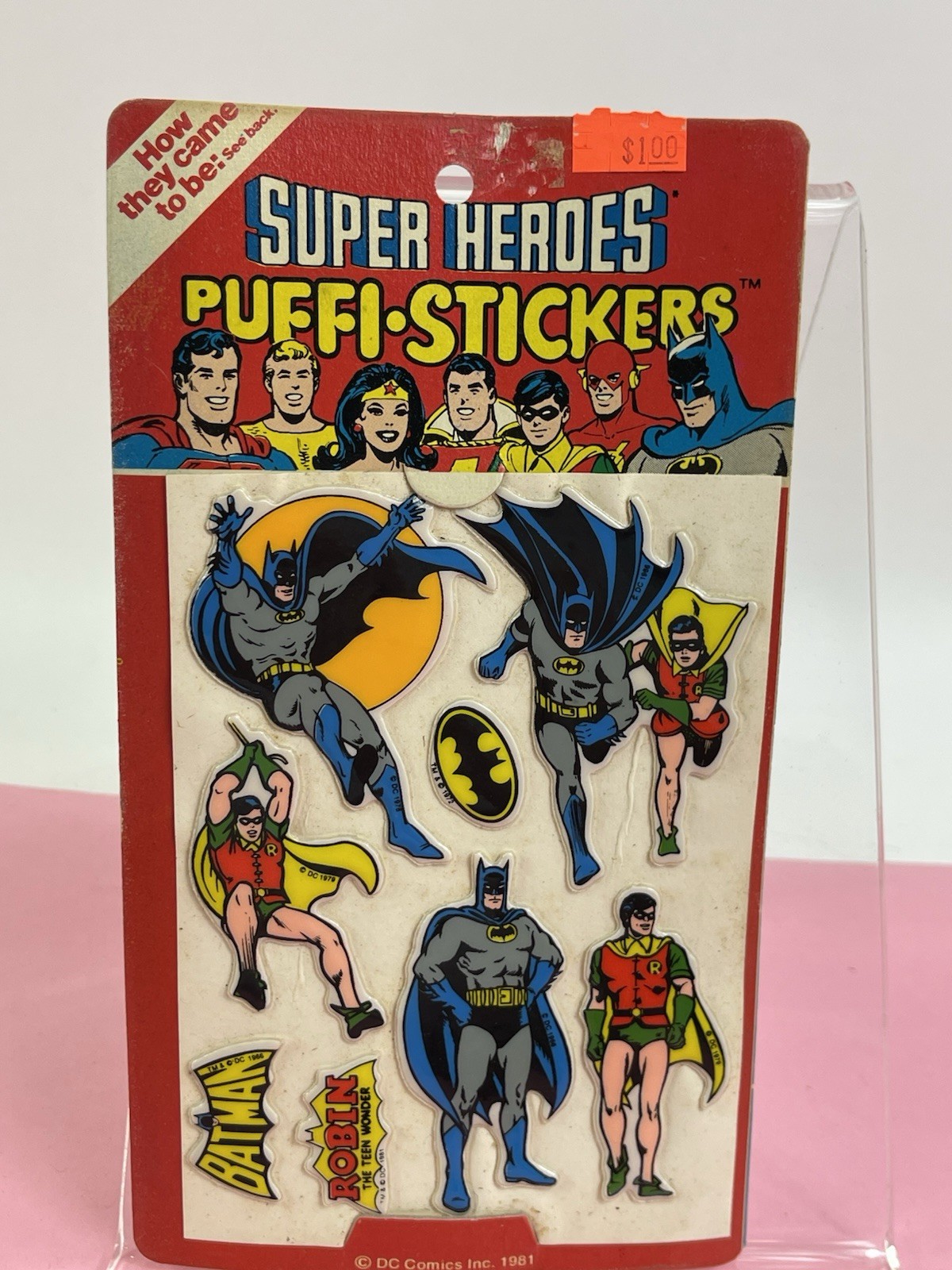 1981 Super Heroes 3-D Stickers Batman & Robin Puffi Stickers Puffy Rare HTF