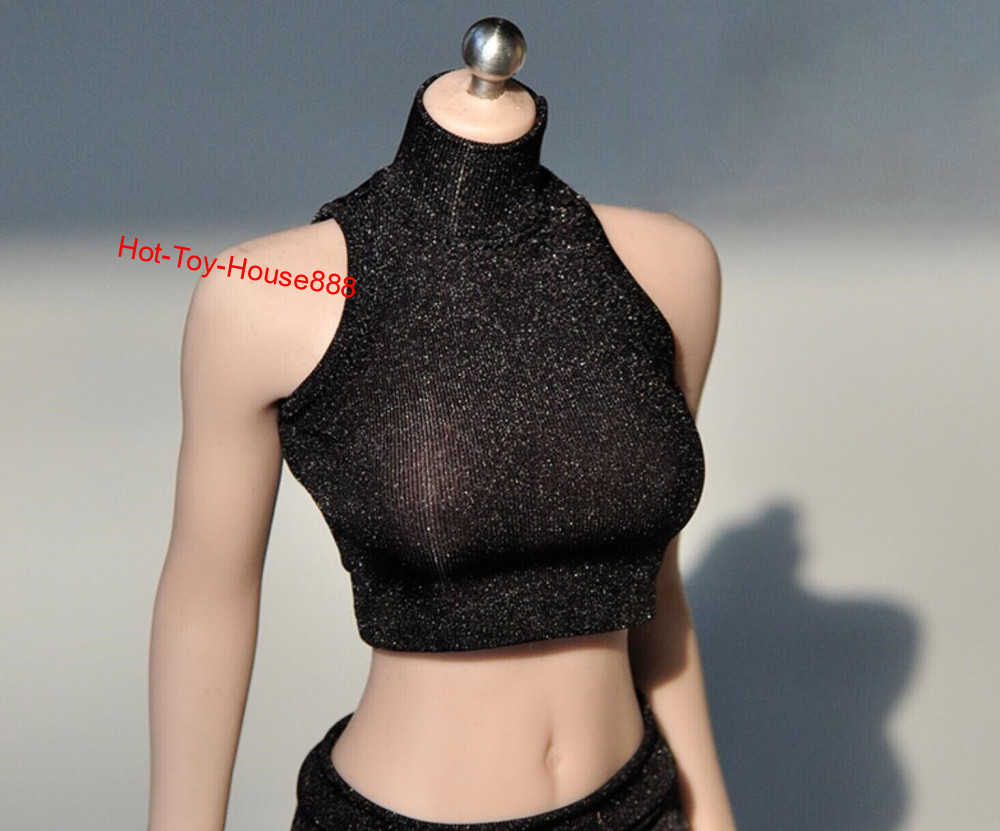 1/6 Sleeveless Turtleneck Black Top Model for 12&Prime; Female Action Figure Body