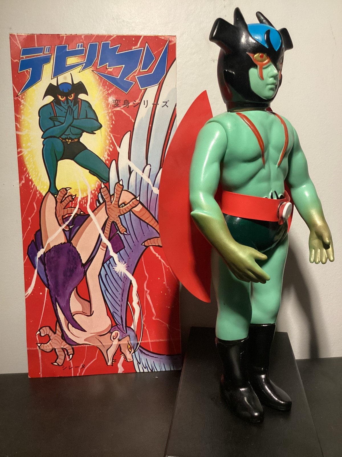 RARE VINTAGE DEVILMAN 11&Prime; 1970s SOFUBI w/MASK & Card Zollmen Bullmark Popy Nagai