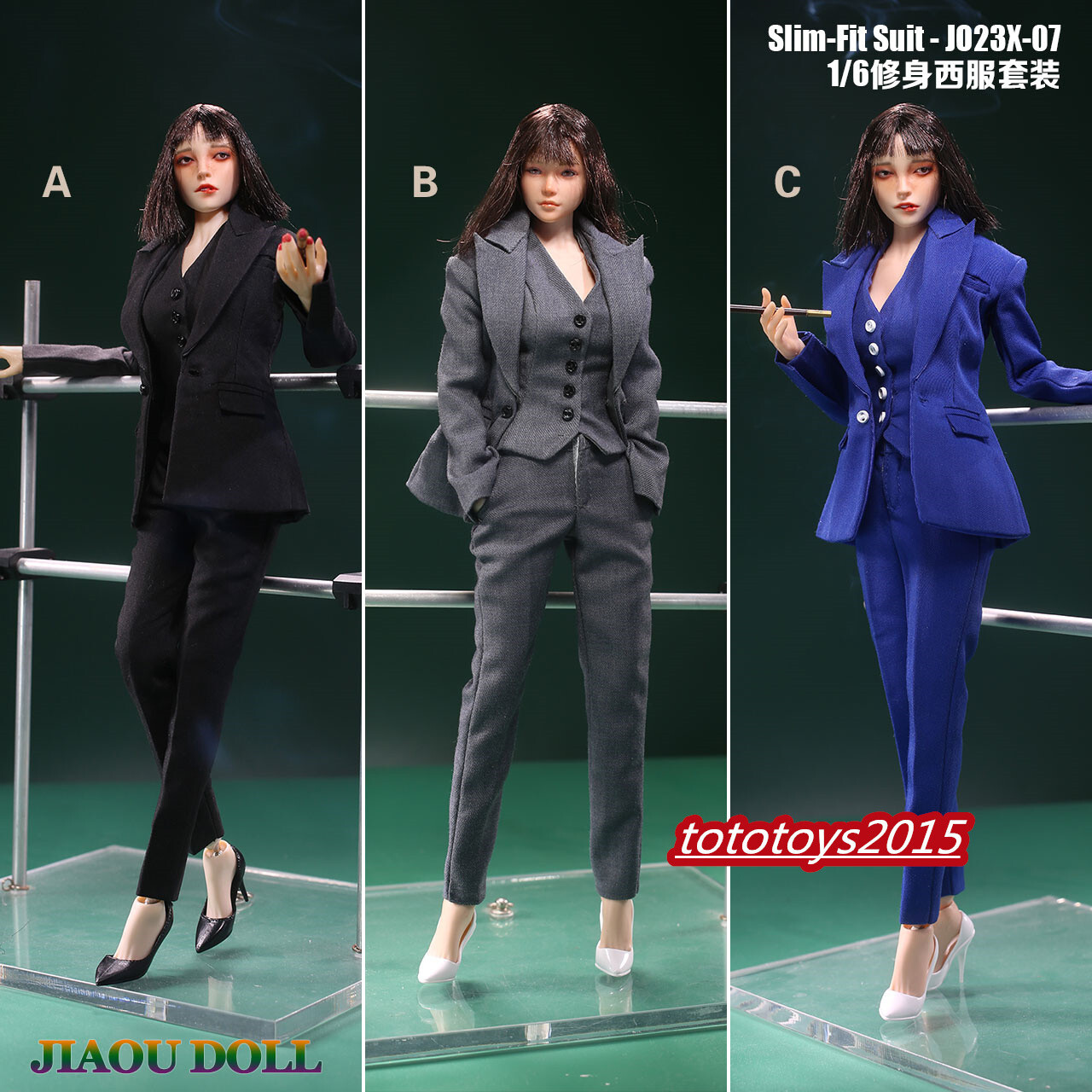 1/6 Black Slim Suit Coat Trousers Vest Clothes Fit 12 » Female PH TBL Figure Toy