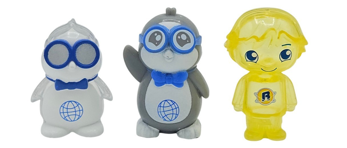 Ryan’s World Transparent Clear Figures Yellow Blue Ryan & Penguin 1.75&Prime; Lot of 3